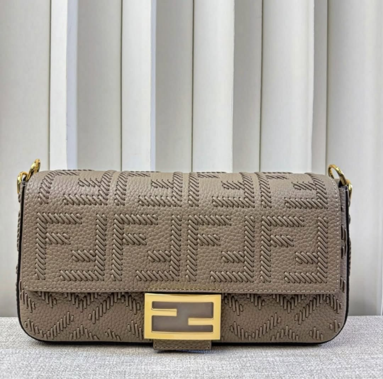 Fendi Baguette - Sand & Brown Interlaced Leather
