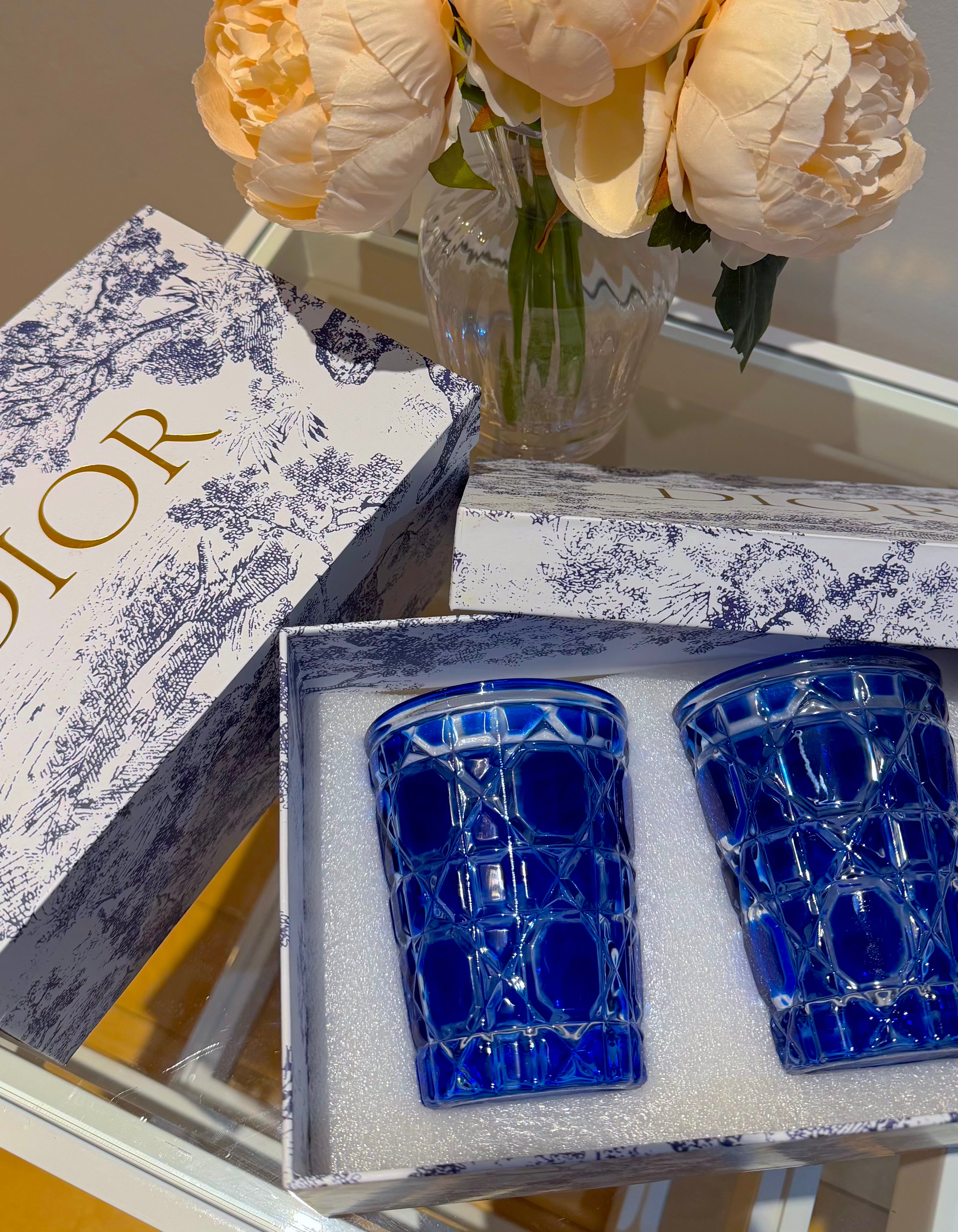 Dior Cristal Blue Cannage Water Glasses – Set of 2