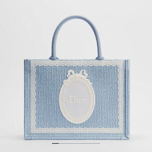 Dior Book Tote – Celestial Blue Oblique Embroidery (Medium)